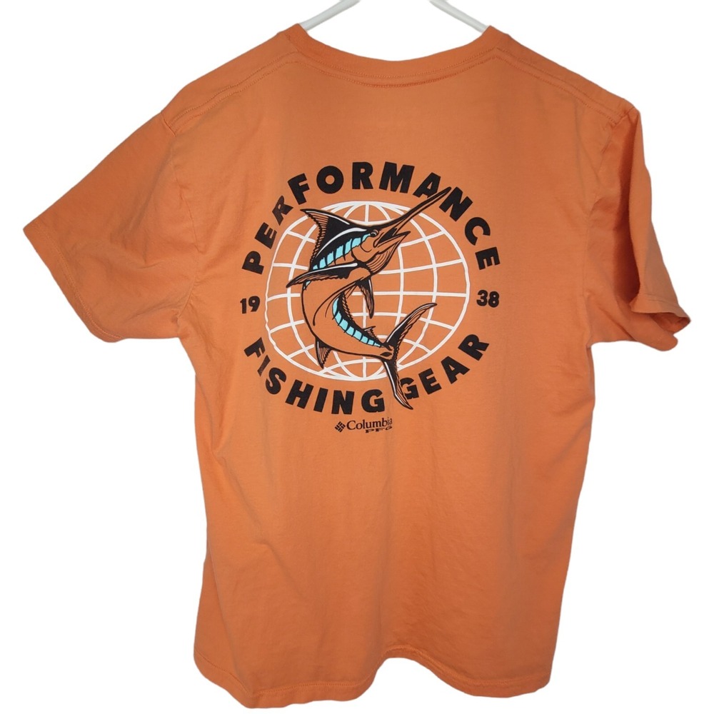 Columbia PFG Shirt Men's Size Large Orange Short Sleeve Fishing Logo‎ Outdoor
